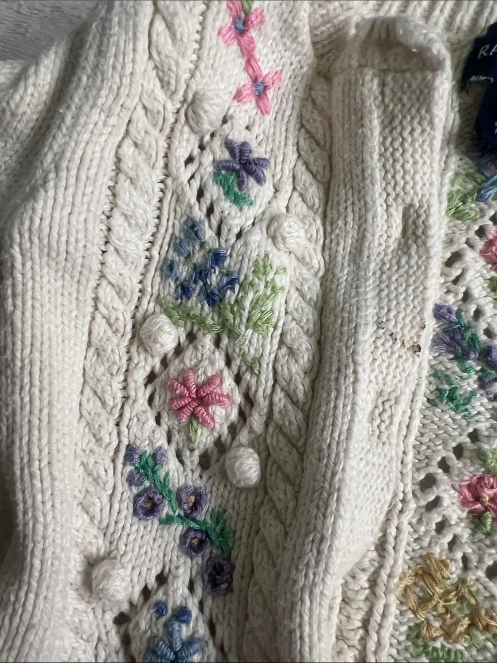 Ralph Lauren Cream Knit Cardigan with Pastel Floral Embroidery